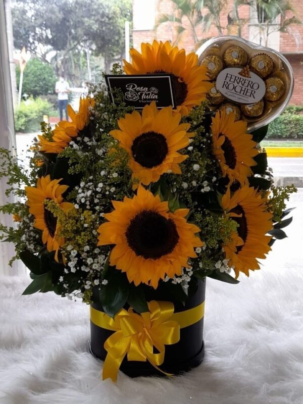 Girasoles de regalo con chocolates